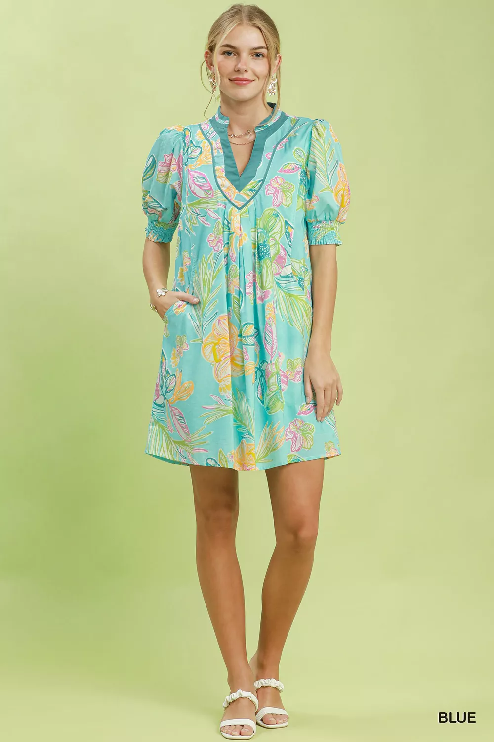 Botanical Print Dress with Smocked Cuffs, image 5