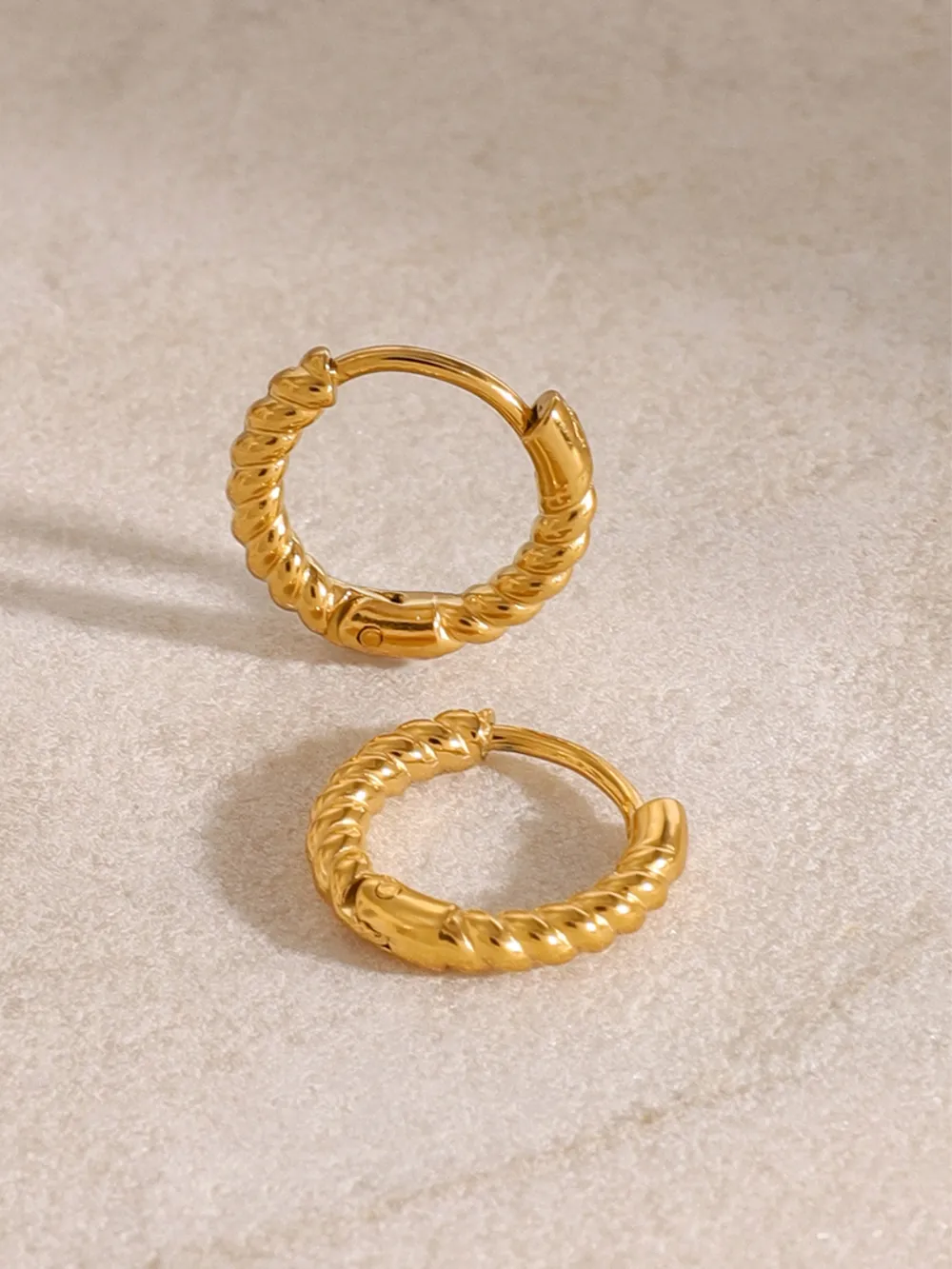 18K Gold-Plated Stainless Steel Huggie Earrings, image 3