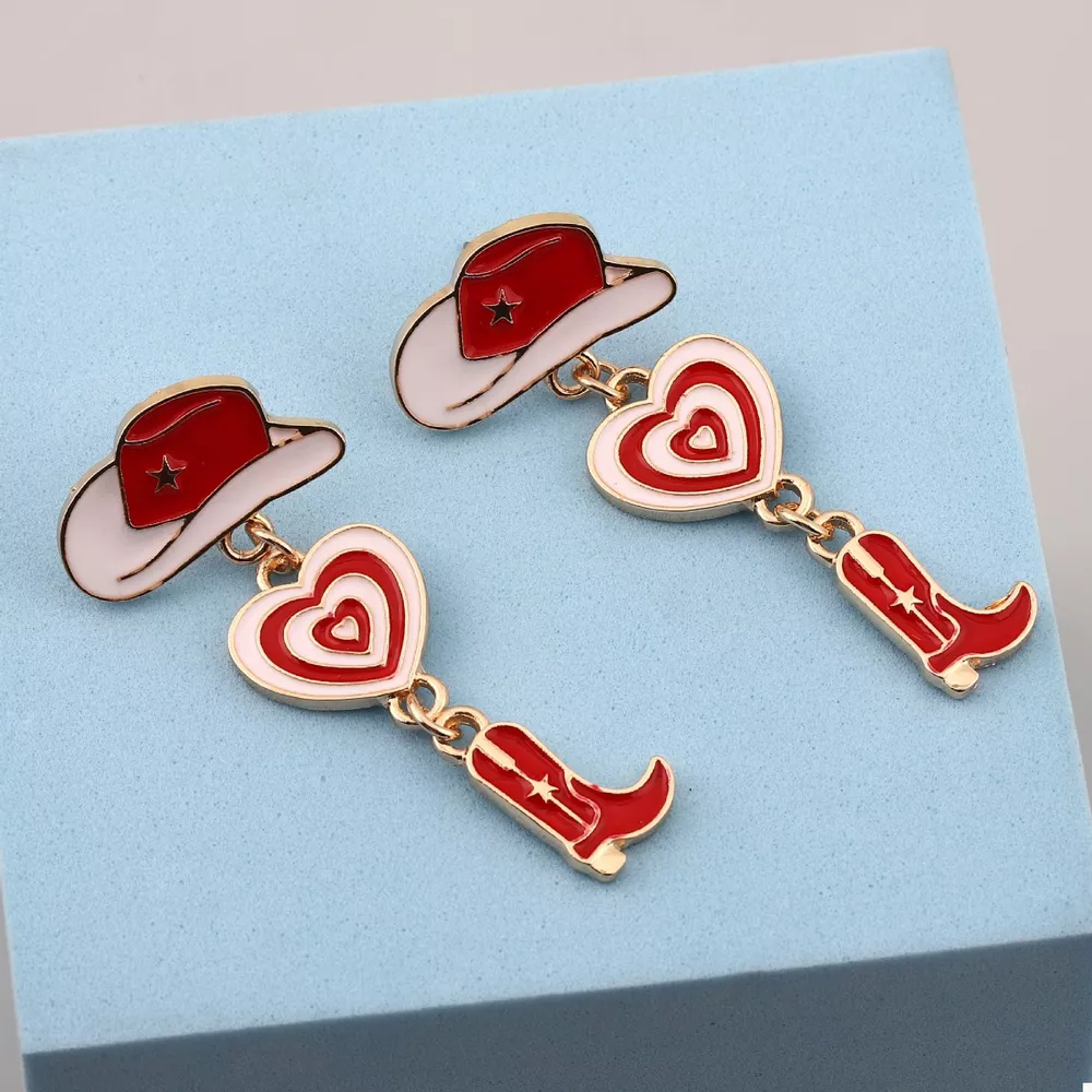 Cowgirl Boots Heart Dangle Earrings, image 3