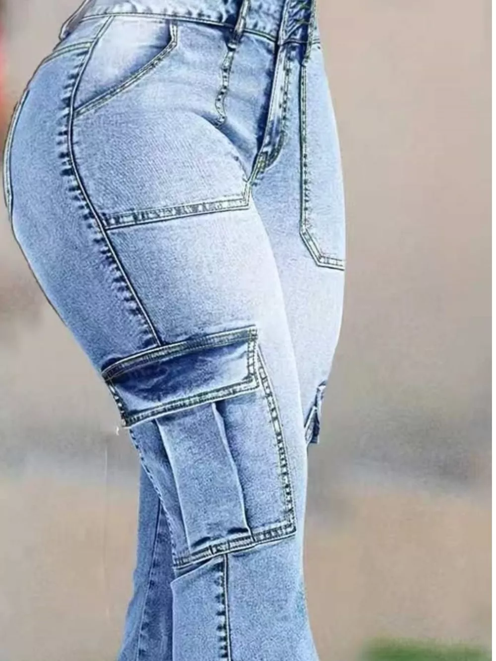 Flare Leg Cargo Jeans, image 4