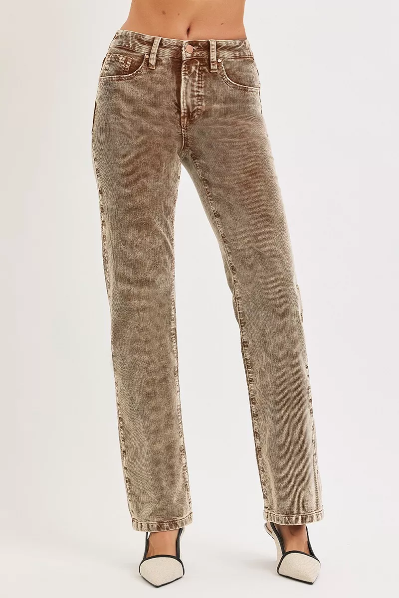 Tummy Control Mid Rise Straight Leg Corduroy Pants, image 4