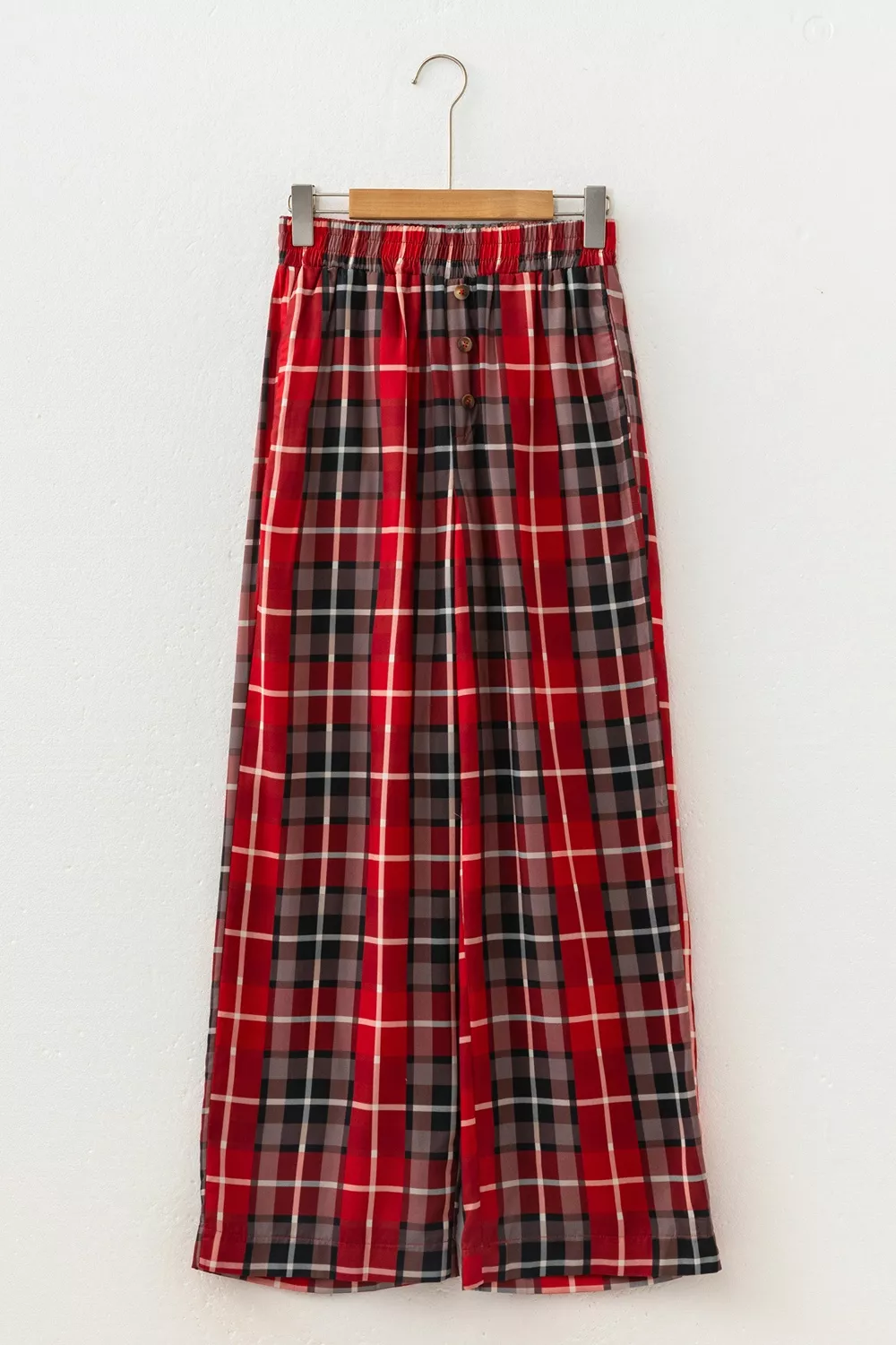 Plaid Elastic Waist Pocket Regular Full-Length Pants, image 6