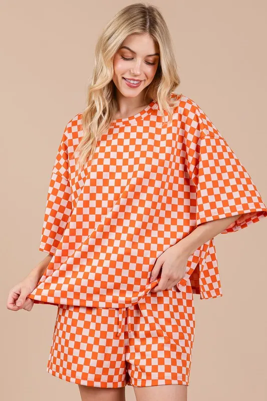Ces Femme Checkered Round Neck Top and Shorts Set, image 2
