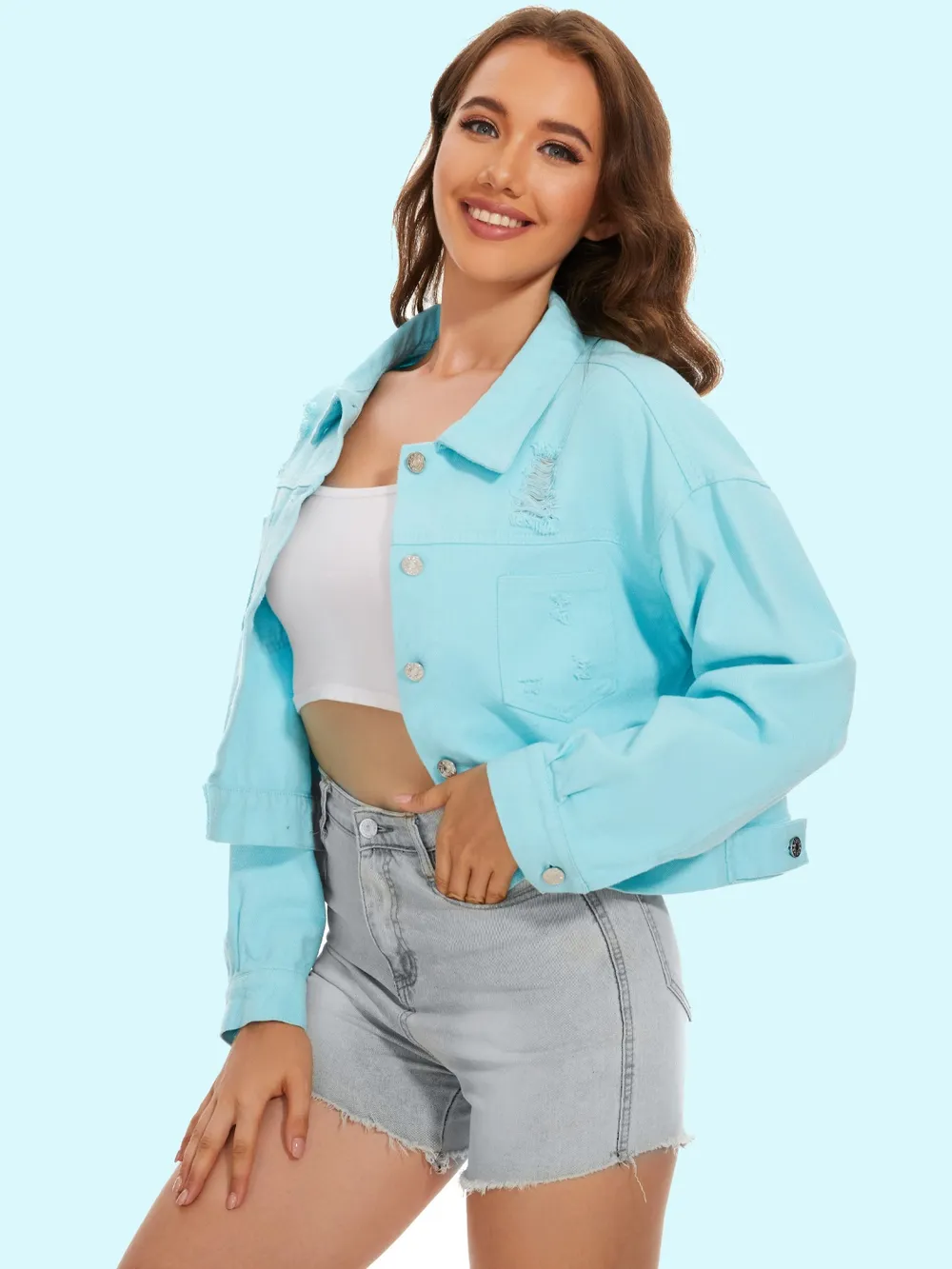 Distressed Distressed Button Up Denim Jacket, image 5