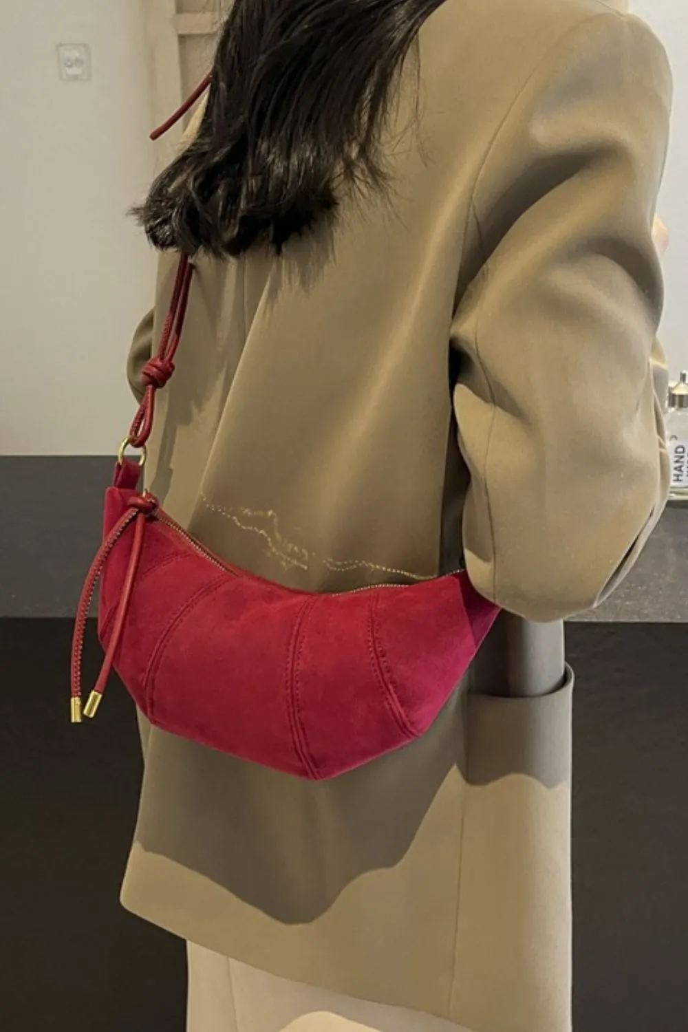PU Leather Strap Suede Shoulder Bag, image 11
