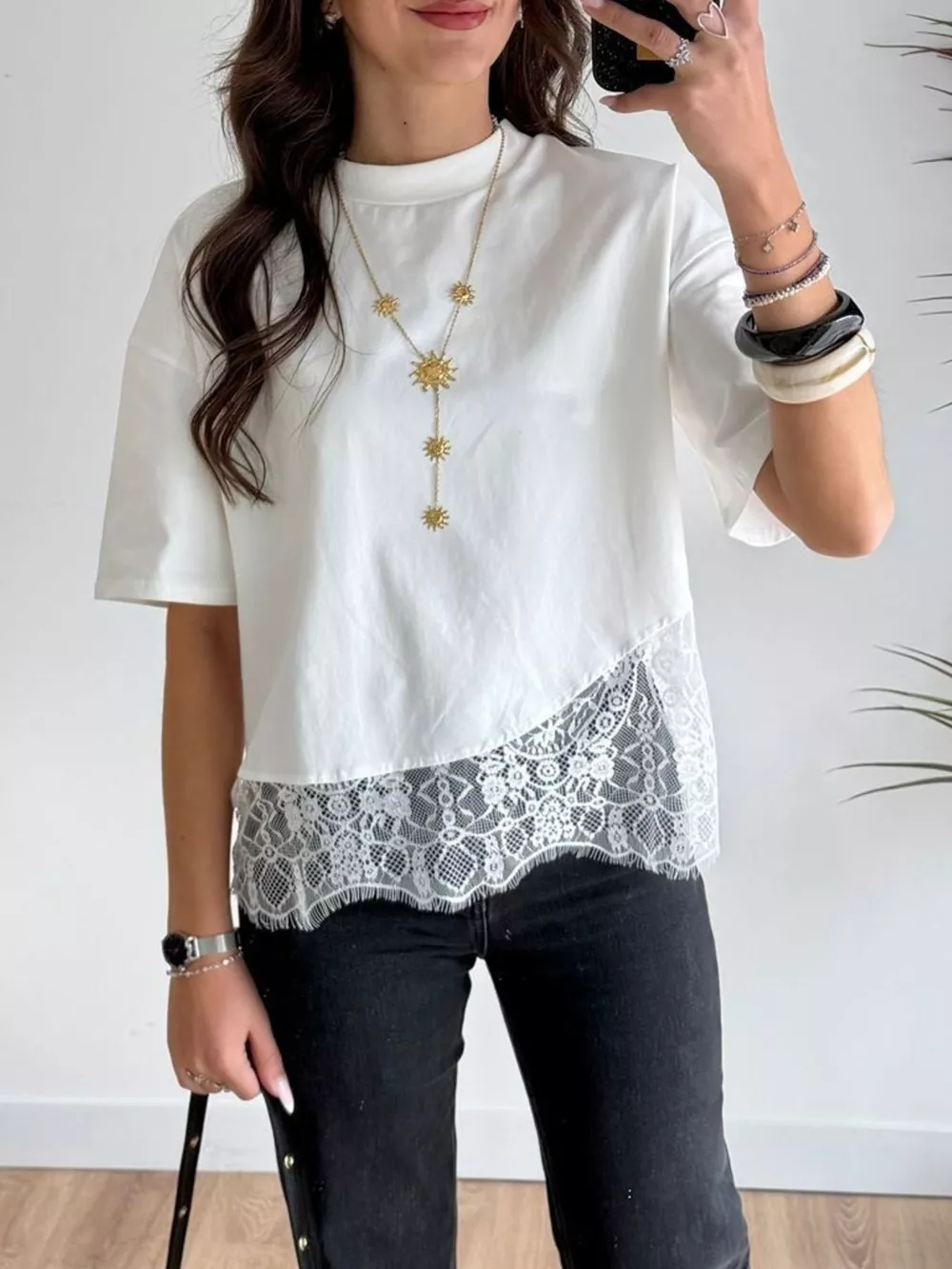 Lace Hem Short Sleeve Top, image 4