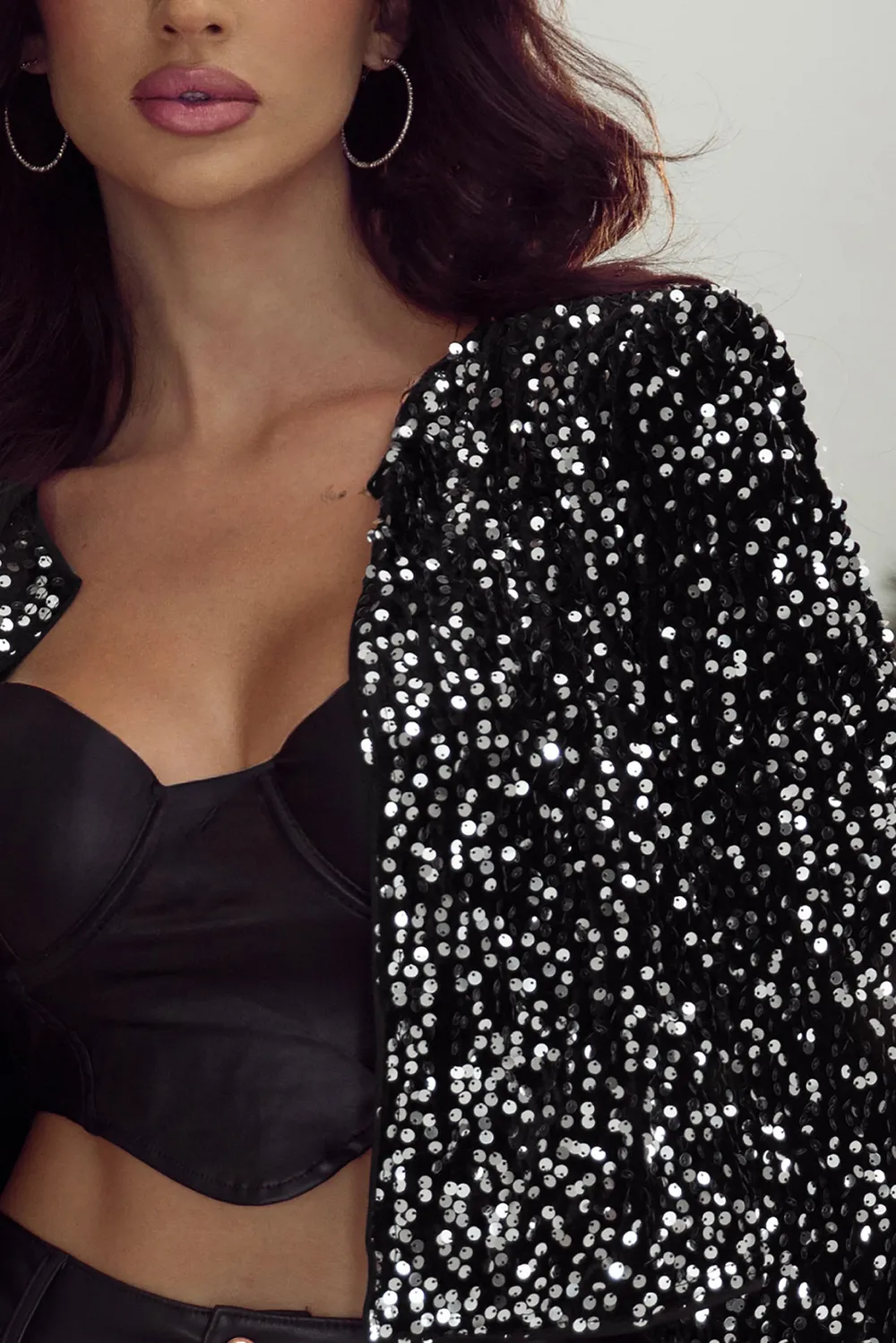 Sequin Open Front Long Sleeve Jacket, image 3