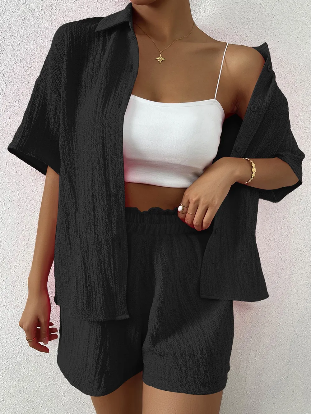 Button Up Half Sleeve Top and Shorts Set, image 2