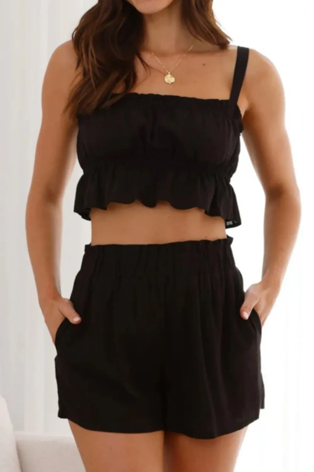Ruffled Square Neck Cami and Shorts Set
