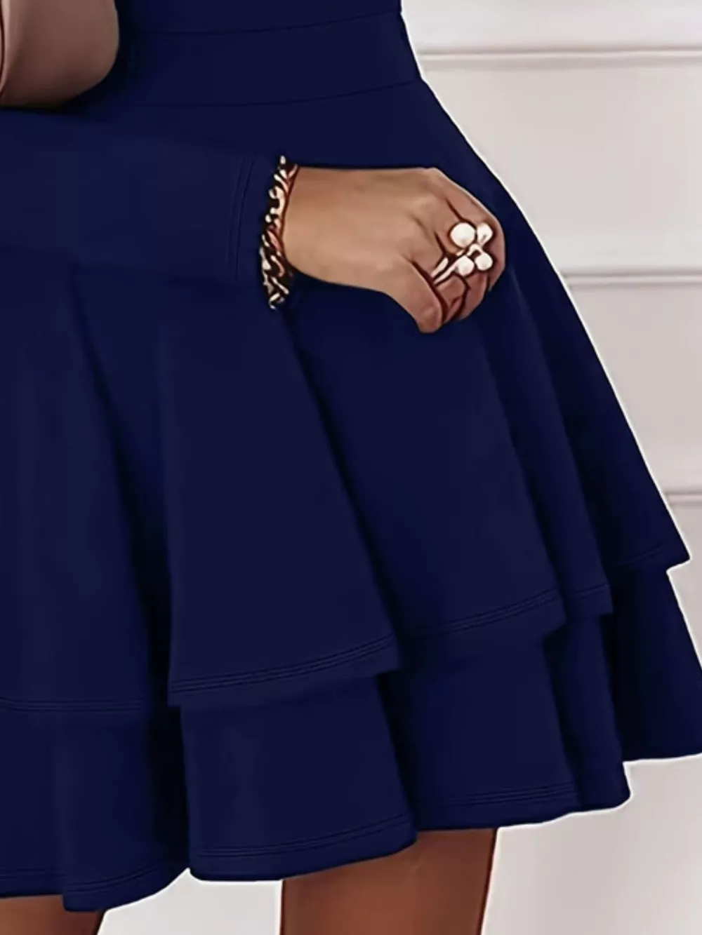 V-Neck Long Sleeve Layered Ruffle Mini Dress, image 9