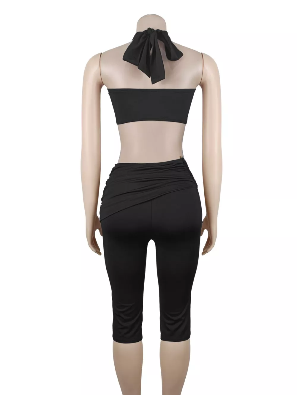 Halter Neck Twist Top and High-Waisted Ruched Capris Set, image 8