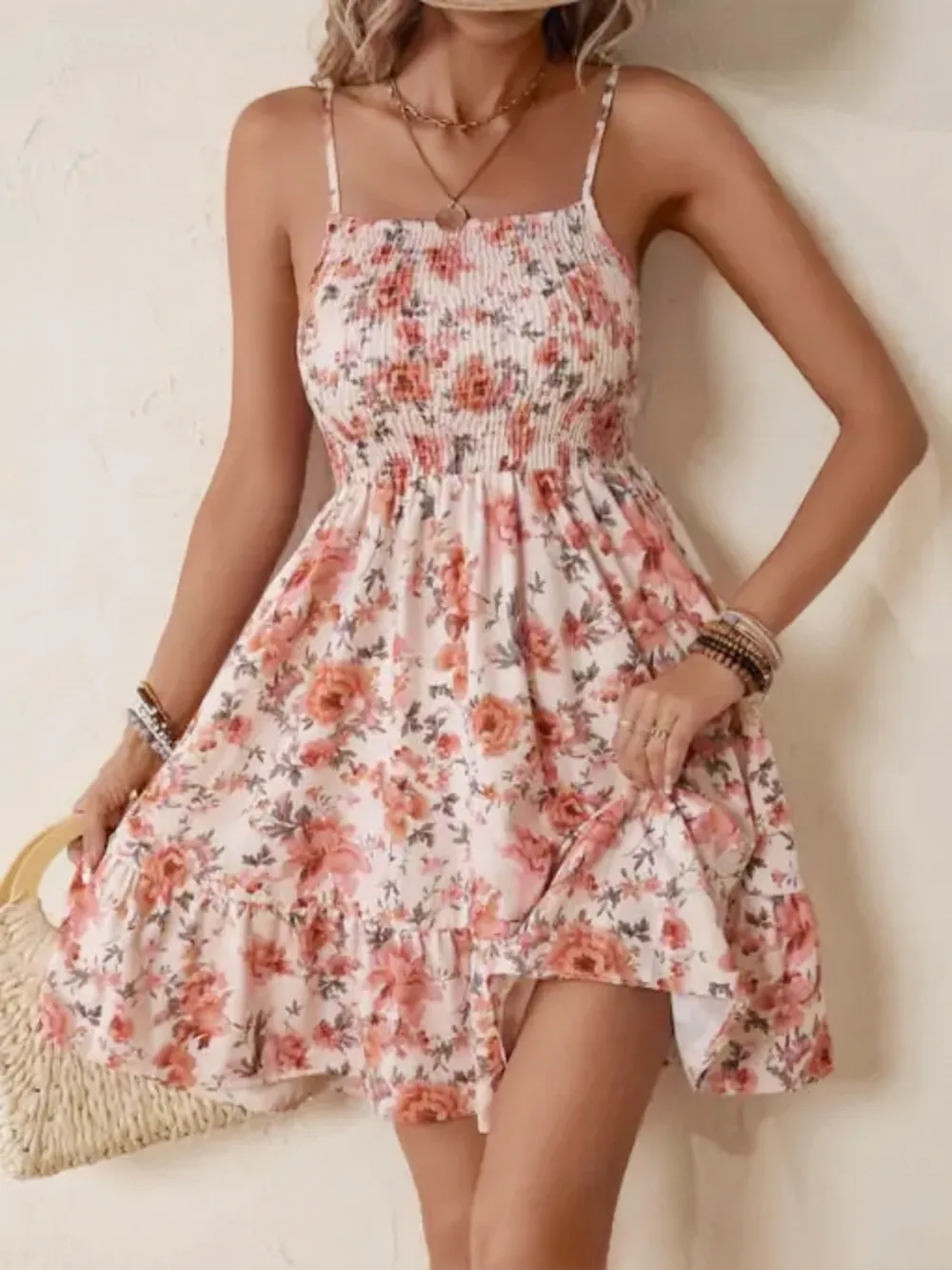 Smocked Floral Square Neck Cami Dress, image 2