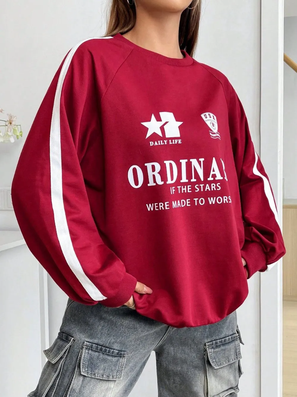 Letter Graphic Round Neck Long Sleeve Sweatshirt, image 4