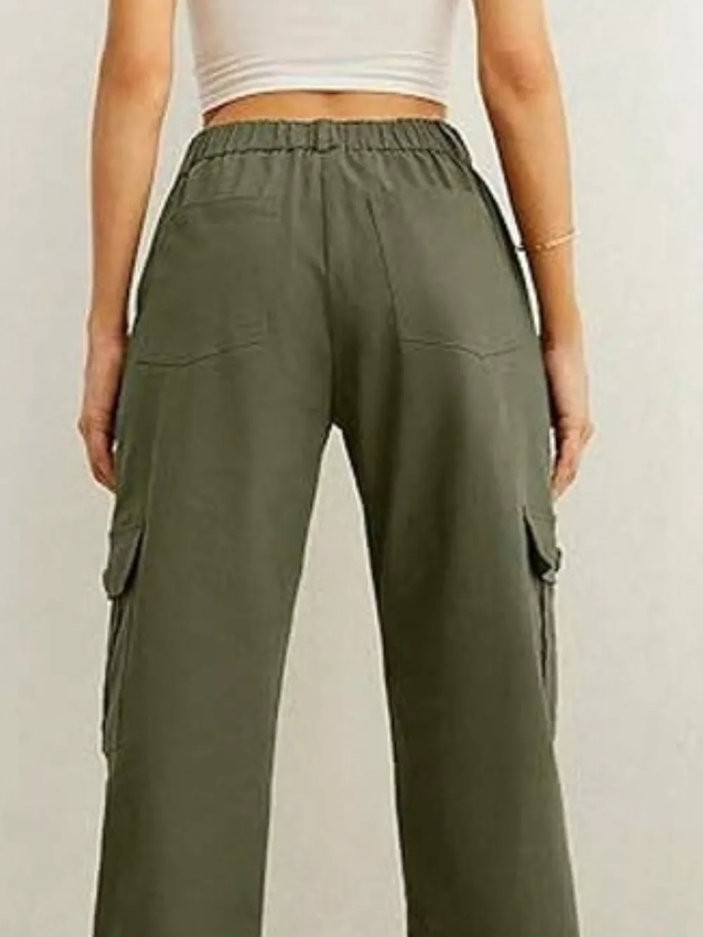 High-Waisted Cargo Pants with Drawstring Cuffs, image 6