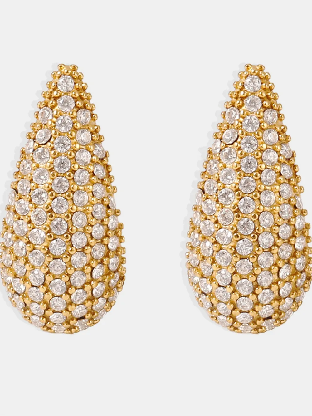 Stainless Steel Inlaid Zircon Teardrop Earrings, image 4