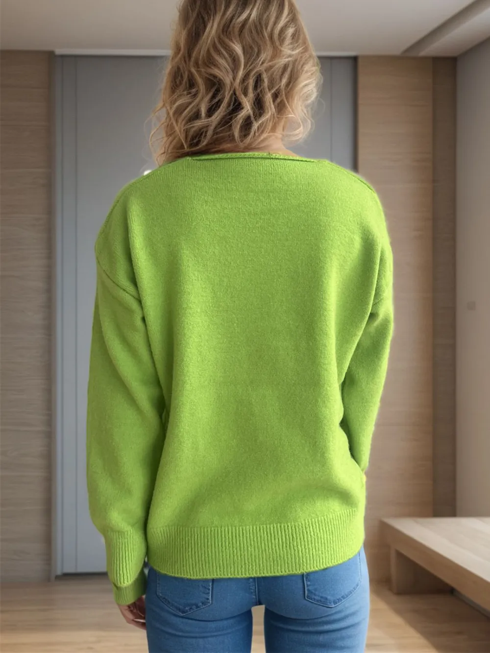 V-Neck Dropped Shoulder Long Sleeve Sweater, image 10