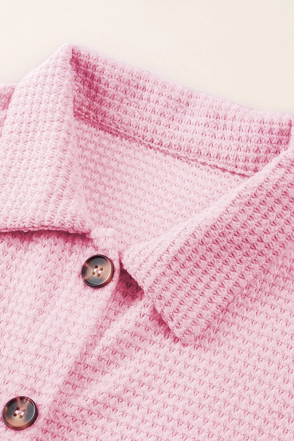 Waffle-Knit Collared Neck Long Sleeve Shirt, image 10