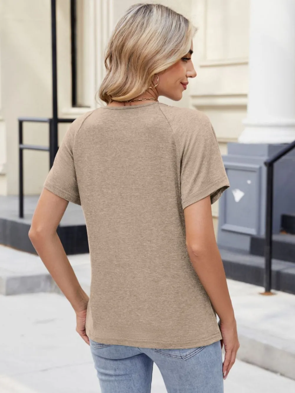 Lace Detail Round Neck Short Sleeve Blouse, image 10