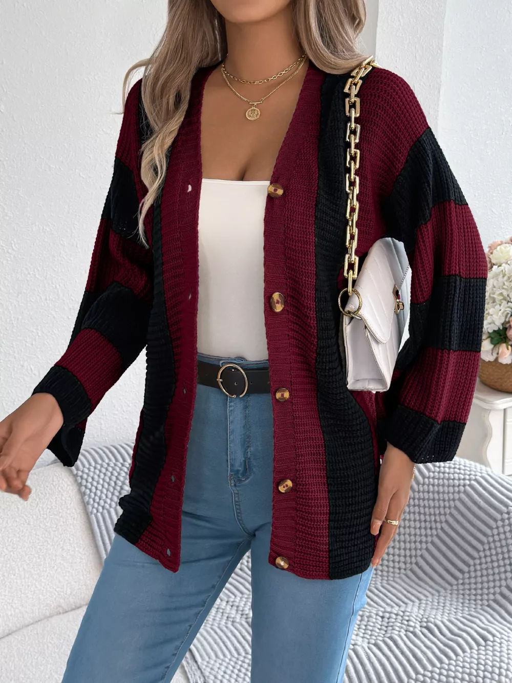 Color Block Button-Up Cardigan, image 17