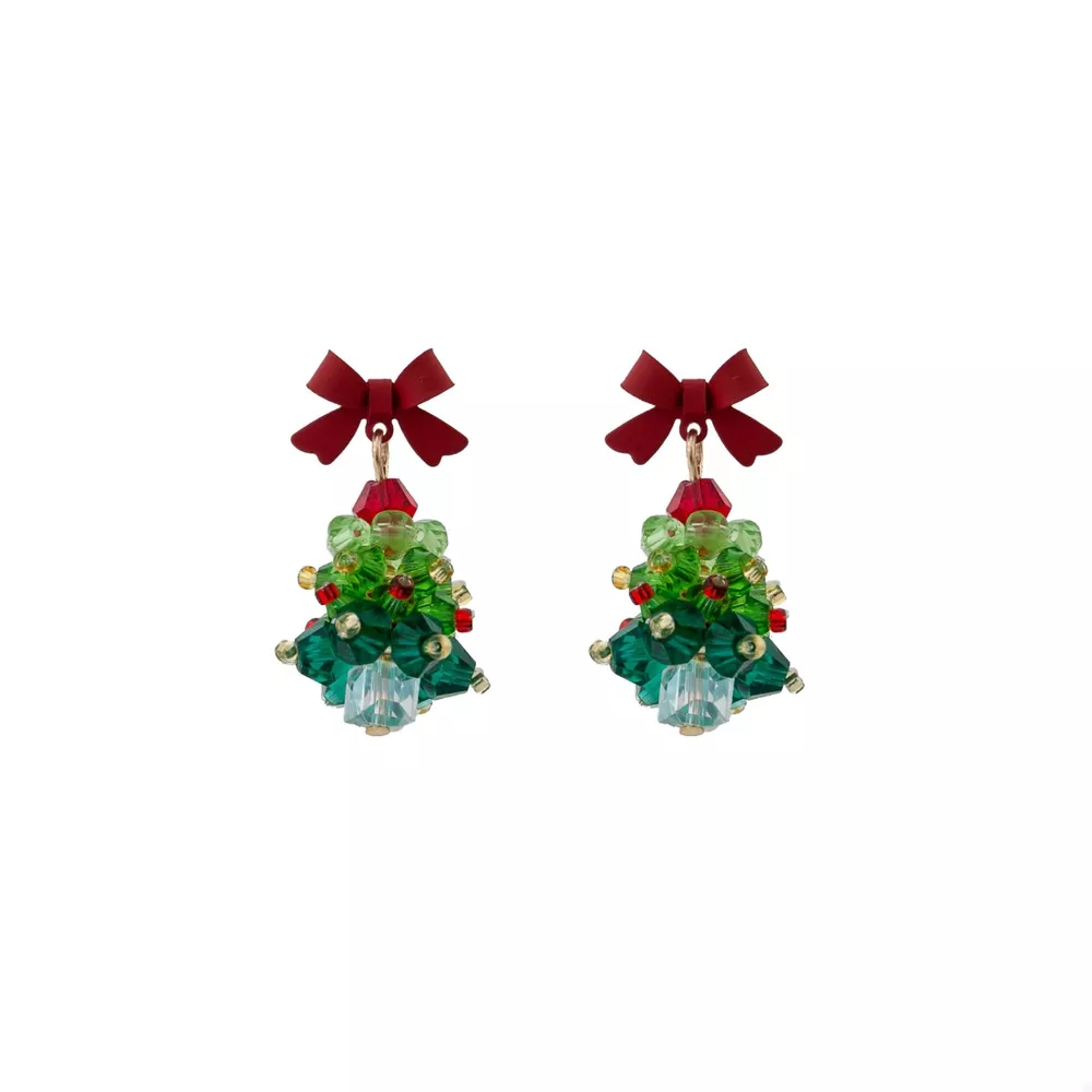 Christmas Tree Bowknot Dangle Earrings, image 4