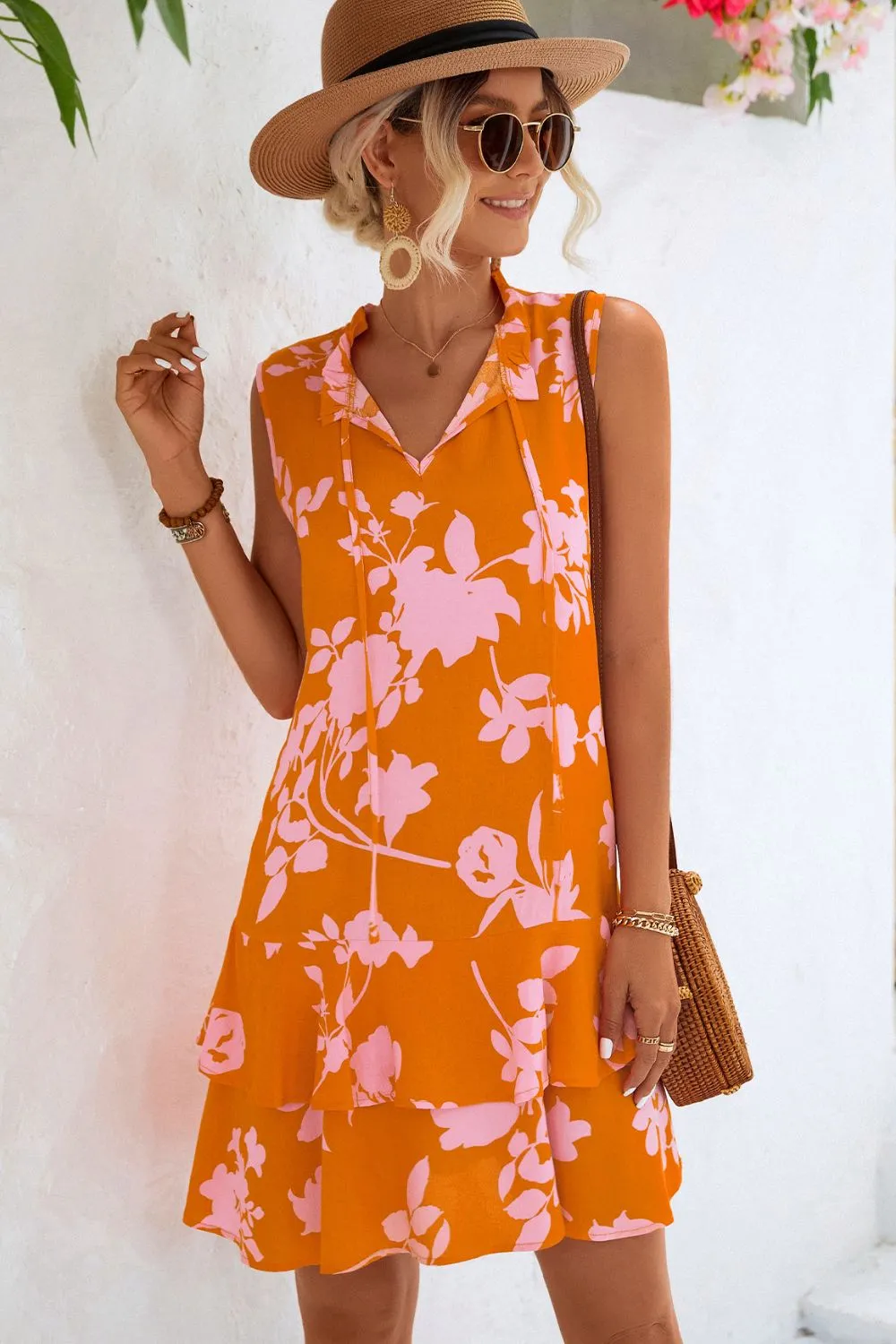 Printed Tie Neck Sleeveless Dress, image 2