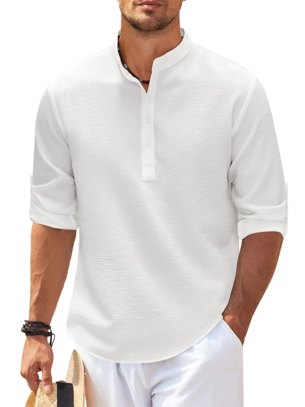 Men's Full Size Half Button Long Sleeve Shirt Plus Size, image 9
