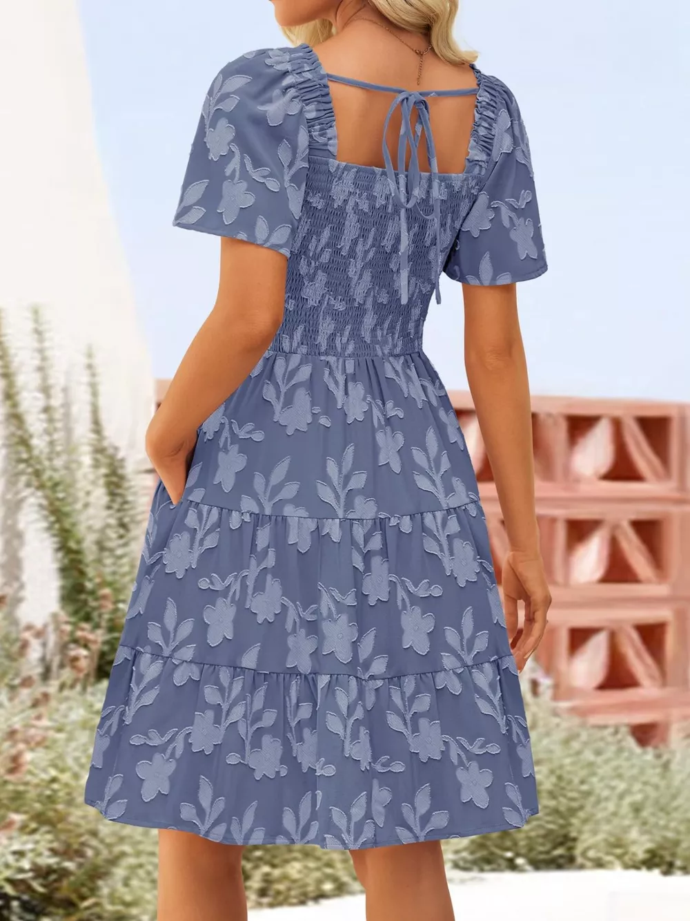 Smocked Square Neck Tiered Mini Dress, image 21