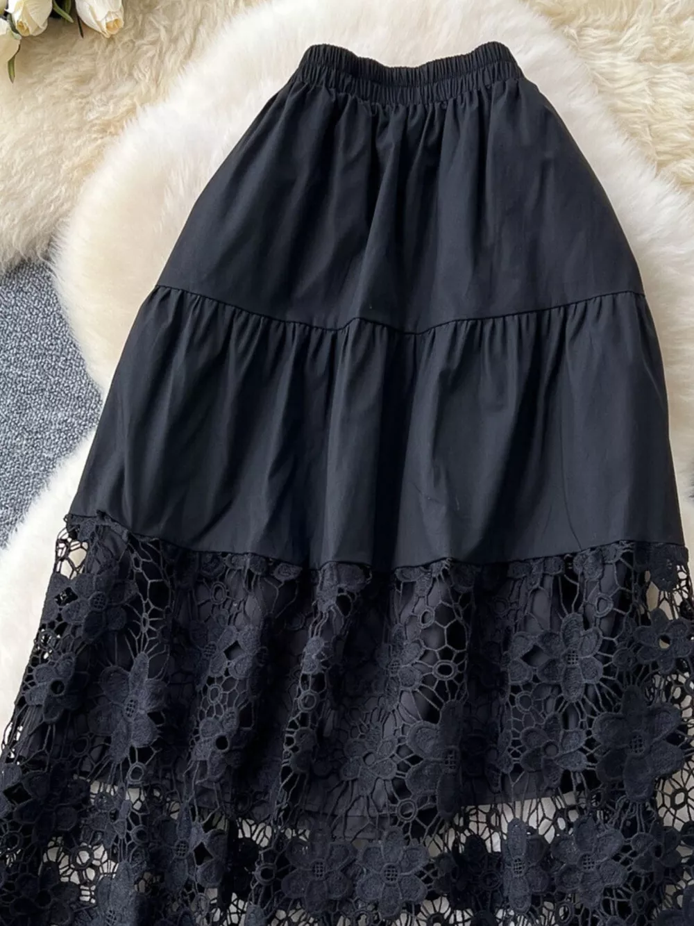 Lace Tiered Elastic Waist Skirt, image 12
