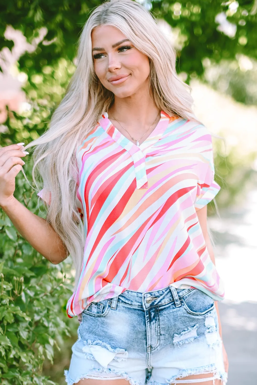 Color Block V-Neck Half Sleeve Blouse, image 4