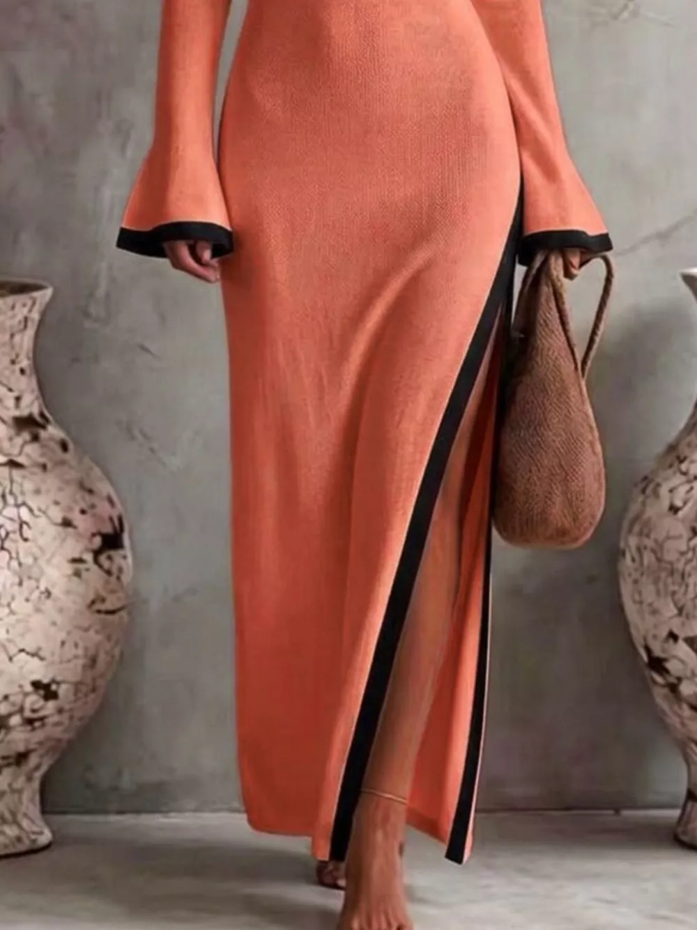 Slit One-Shoulder Contrast Trim Maxi Dress, image 8