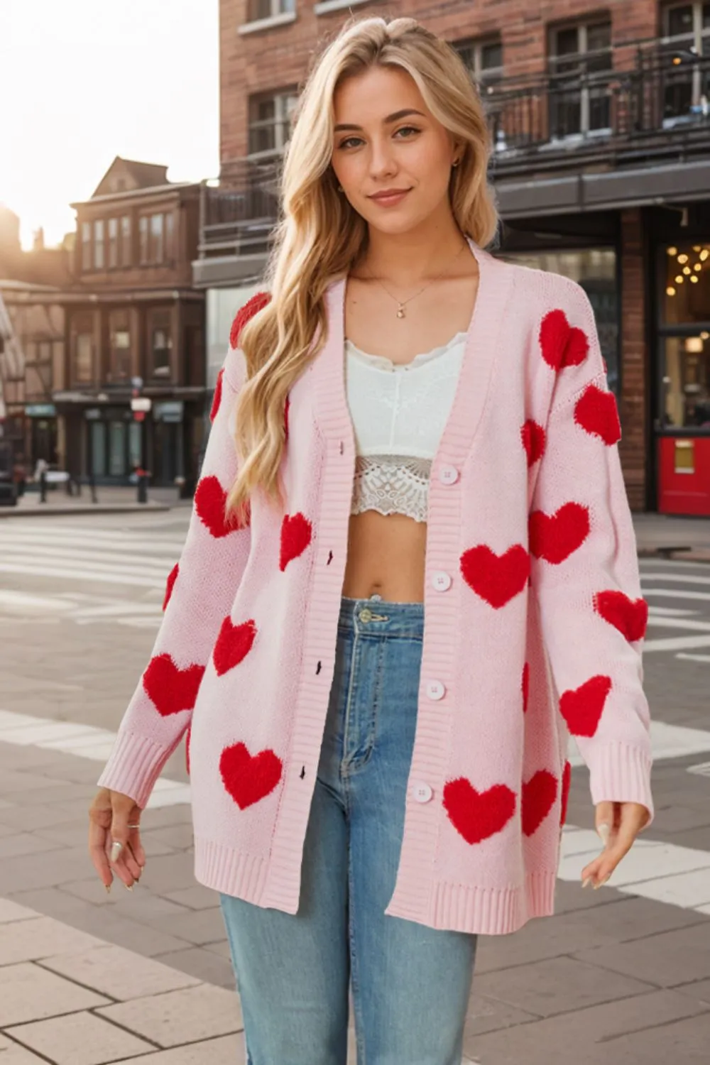 Heart Button Down Long Sleeve Cardigan, image 4