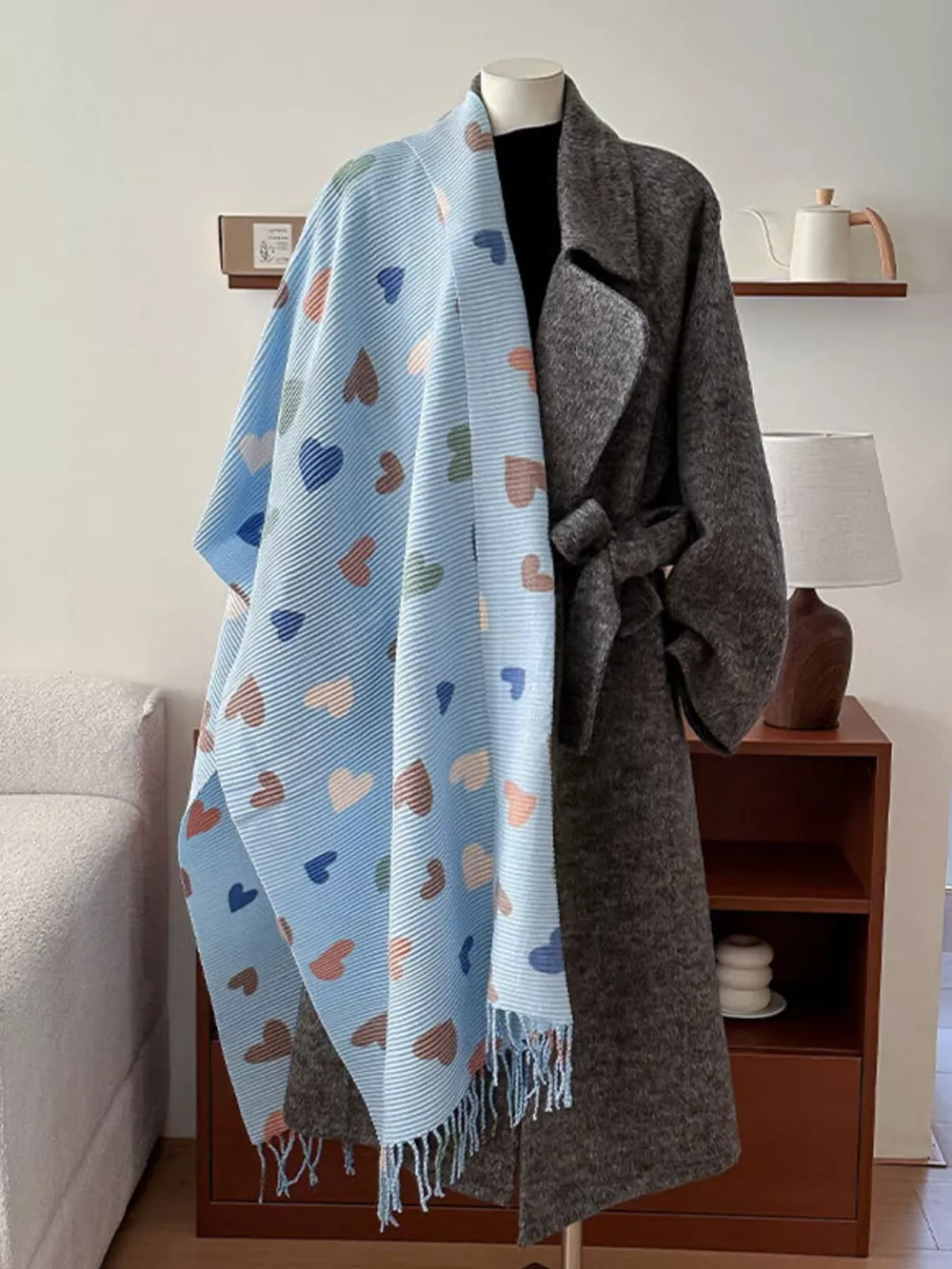 Heart Patterned Tassel Scarf, image 6
