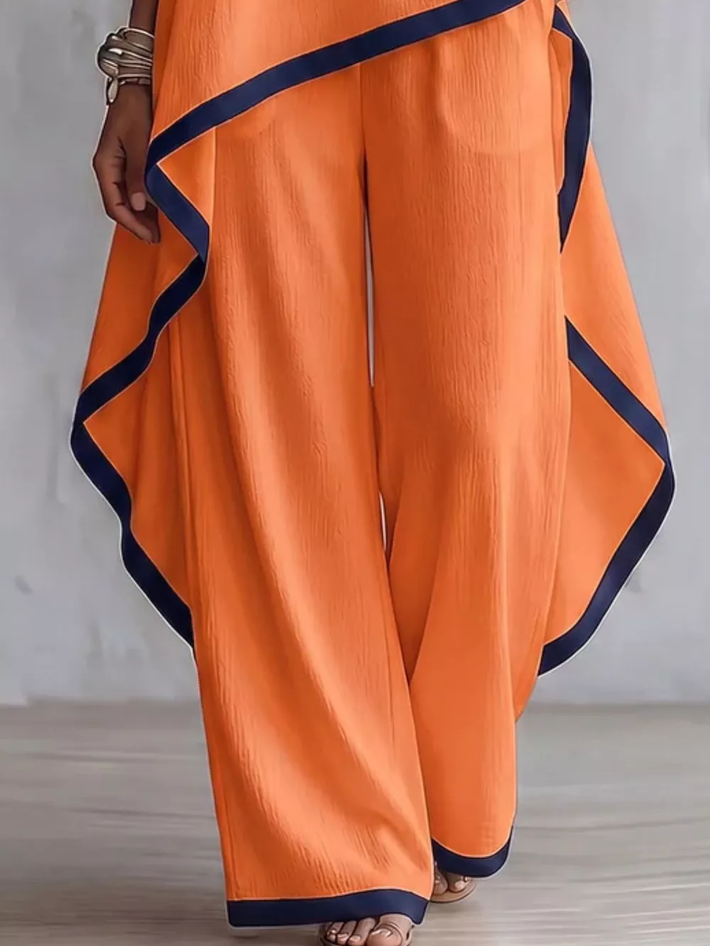 Full Size Contrast Trim High-Low Top and Pants Set Plus Size, image 6