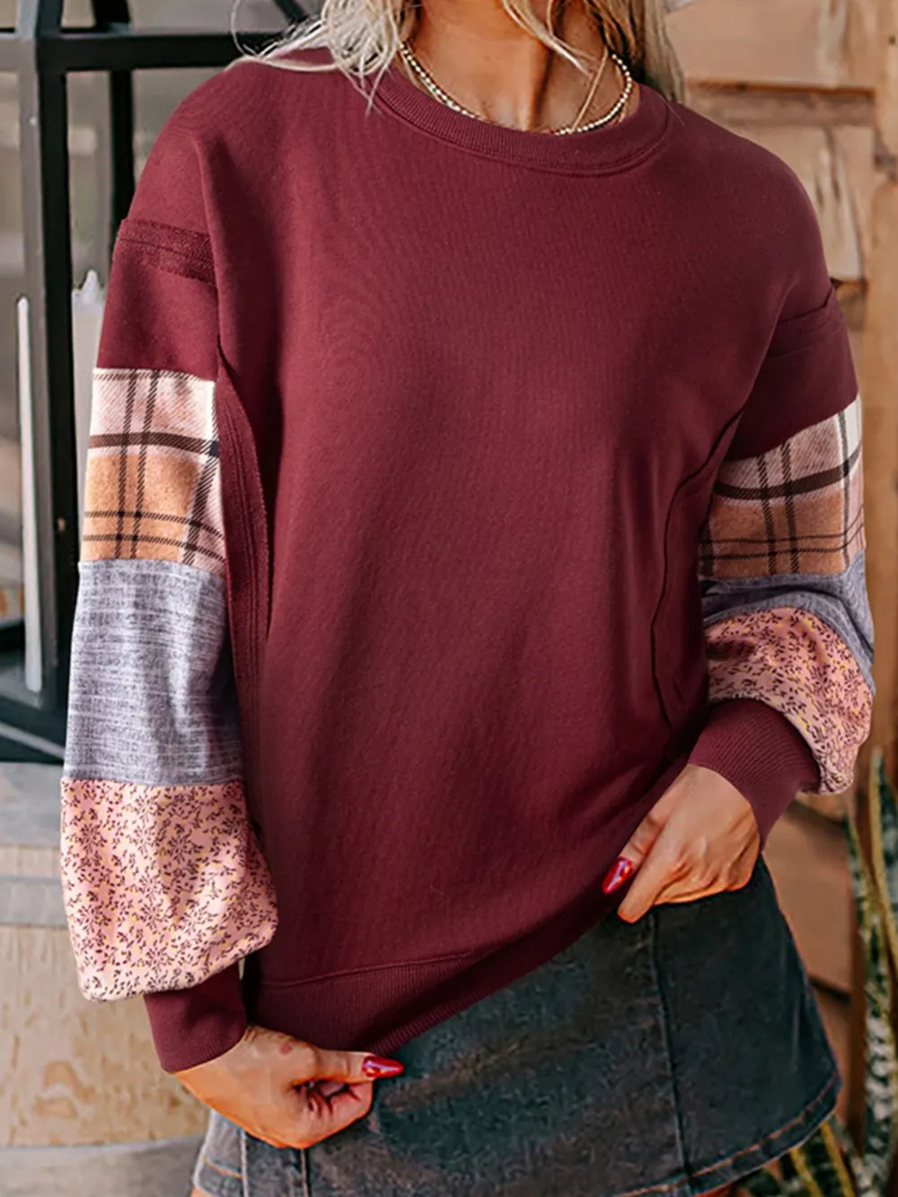 Multi-Pattern Long Sleeve Sweatshirt, image 3