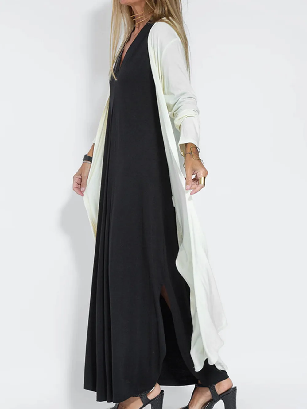 Full Size Open Front Side Slit Longline Cardigan Plus Size, image 5