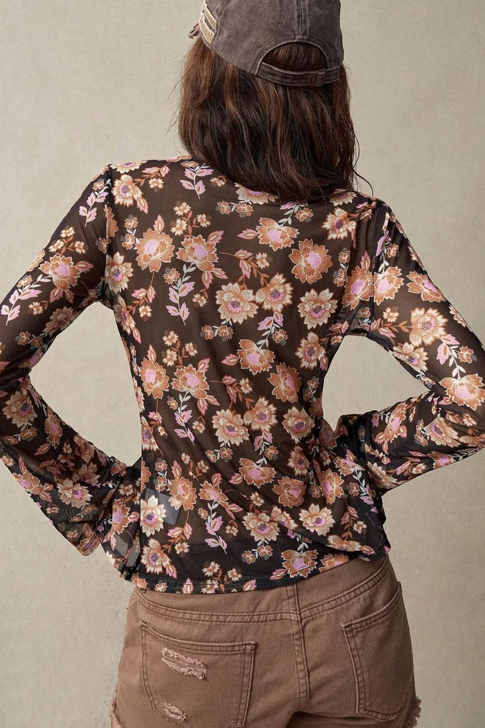 Floral Button-Front Shirt with Bell Sleeves, image 3