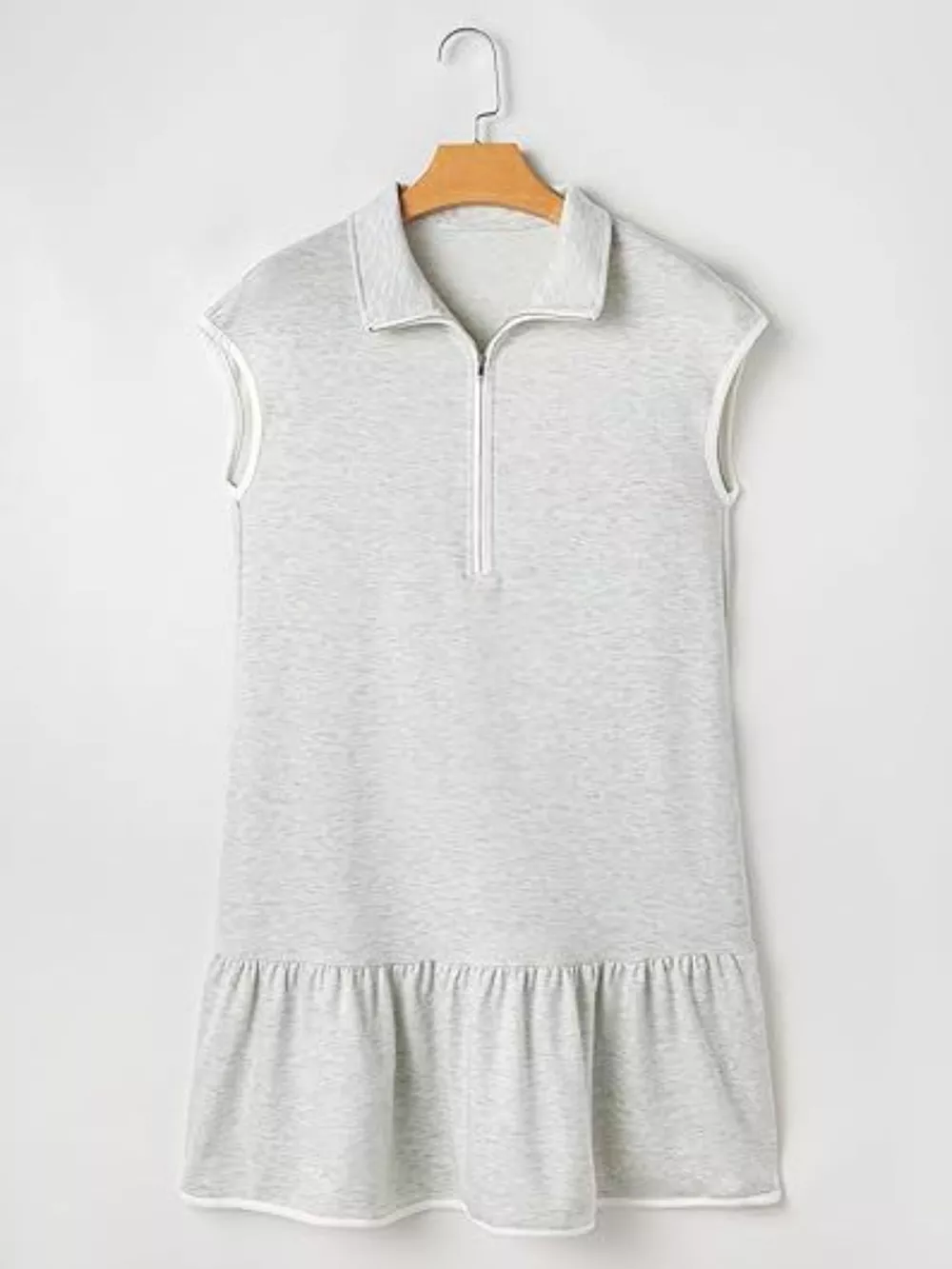 Zip Front Cap Sleeve Ruffle Hem Dress, image 8