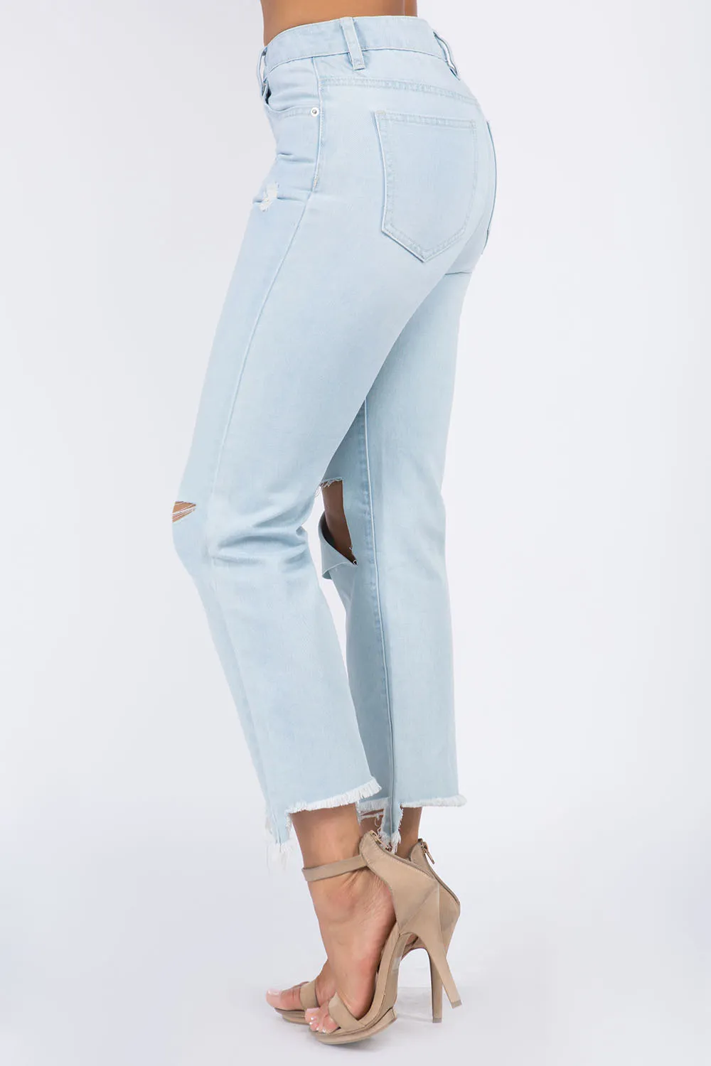 High Waist Distressed Raw Hem Jeans, image 3