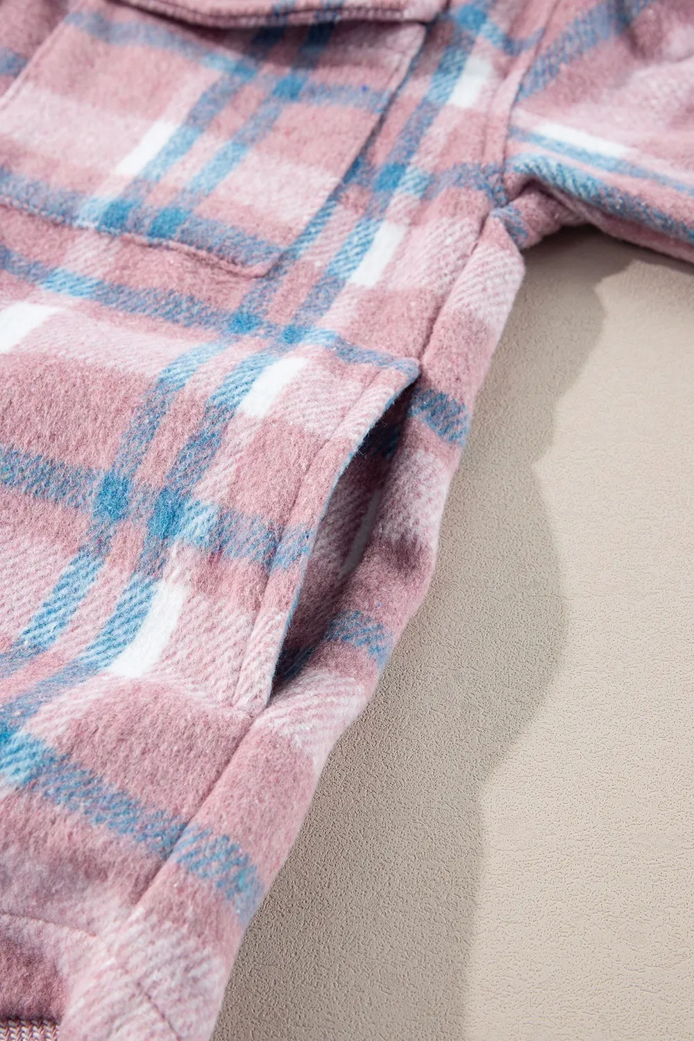 Plaid Collared Neck Flap Pockets Shacket, image 3