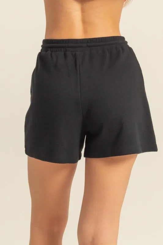 Drawstring Waffle Knit Front Pocket Shorts, image 2