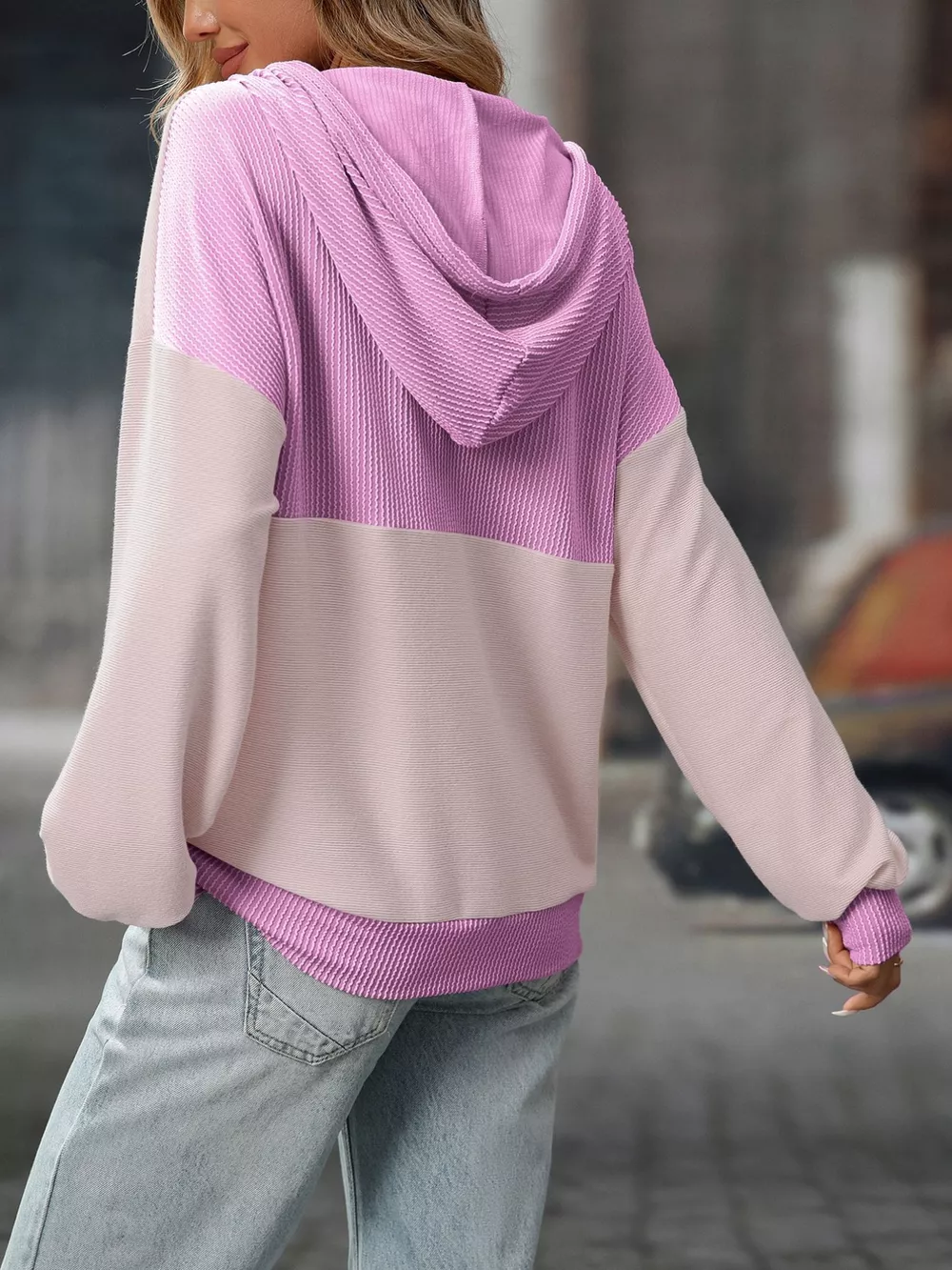 Casual Color Block Button Detail Hoodie, image 6