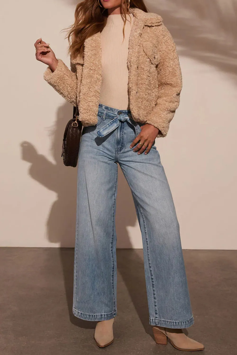 Tied Wide Leg Jeans with Pockets, image 5