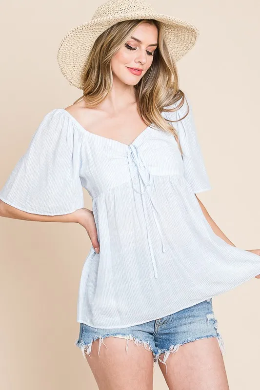 Thin Striped with Tie Front Babydoll Top, image 3