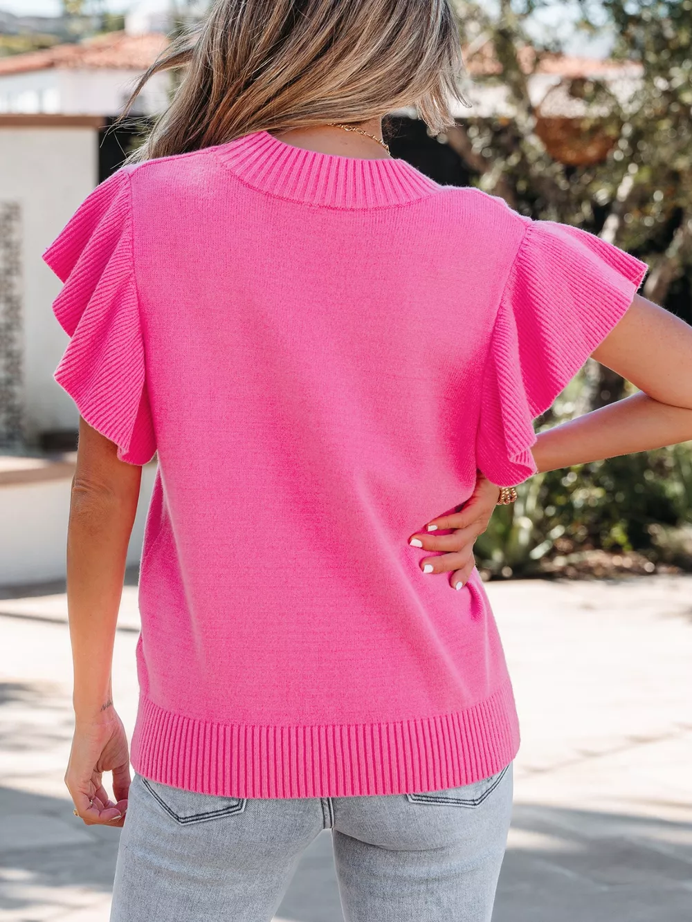 Ruffle Sleeve Round Neck Sweater, image 2