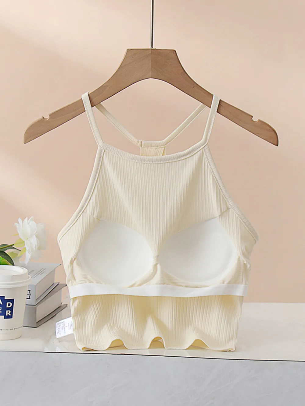 Grecian Neck Cropped Tank with Chest Pads, image 4