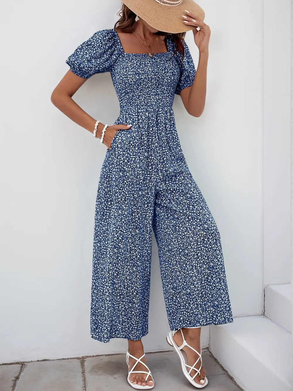 Printed Square Neck Puff Sleeve Jumpsuit, image 8