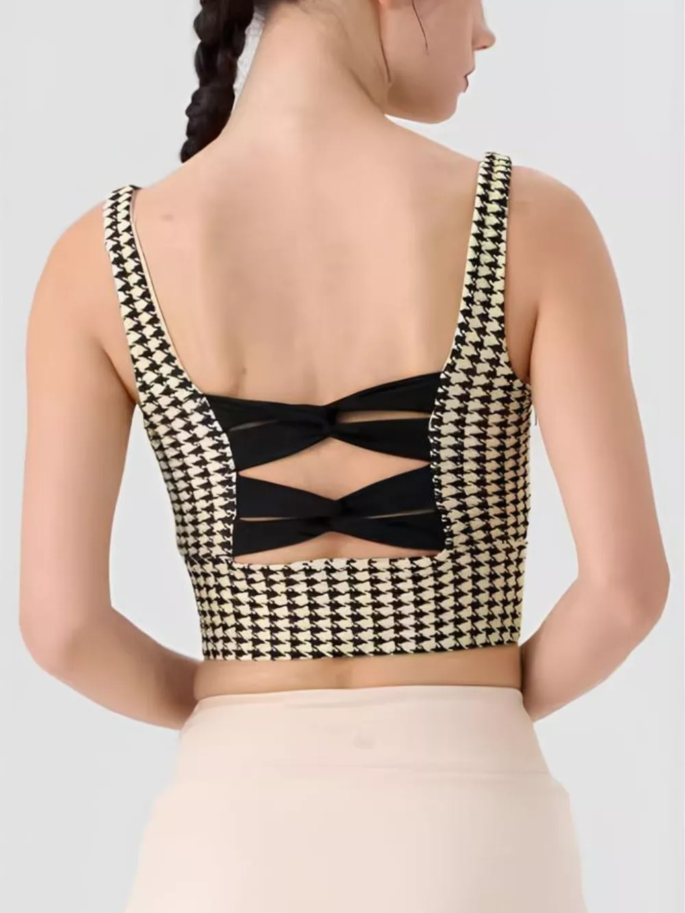 Crisscross Back Houndstooth Active Bra, image 4