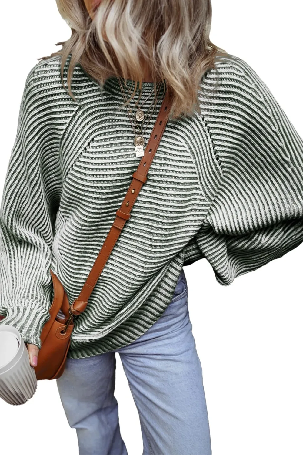 Textured Striped Round Neck Long Sleeve Top, image 9
