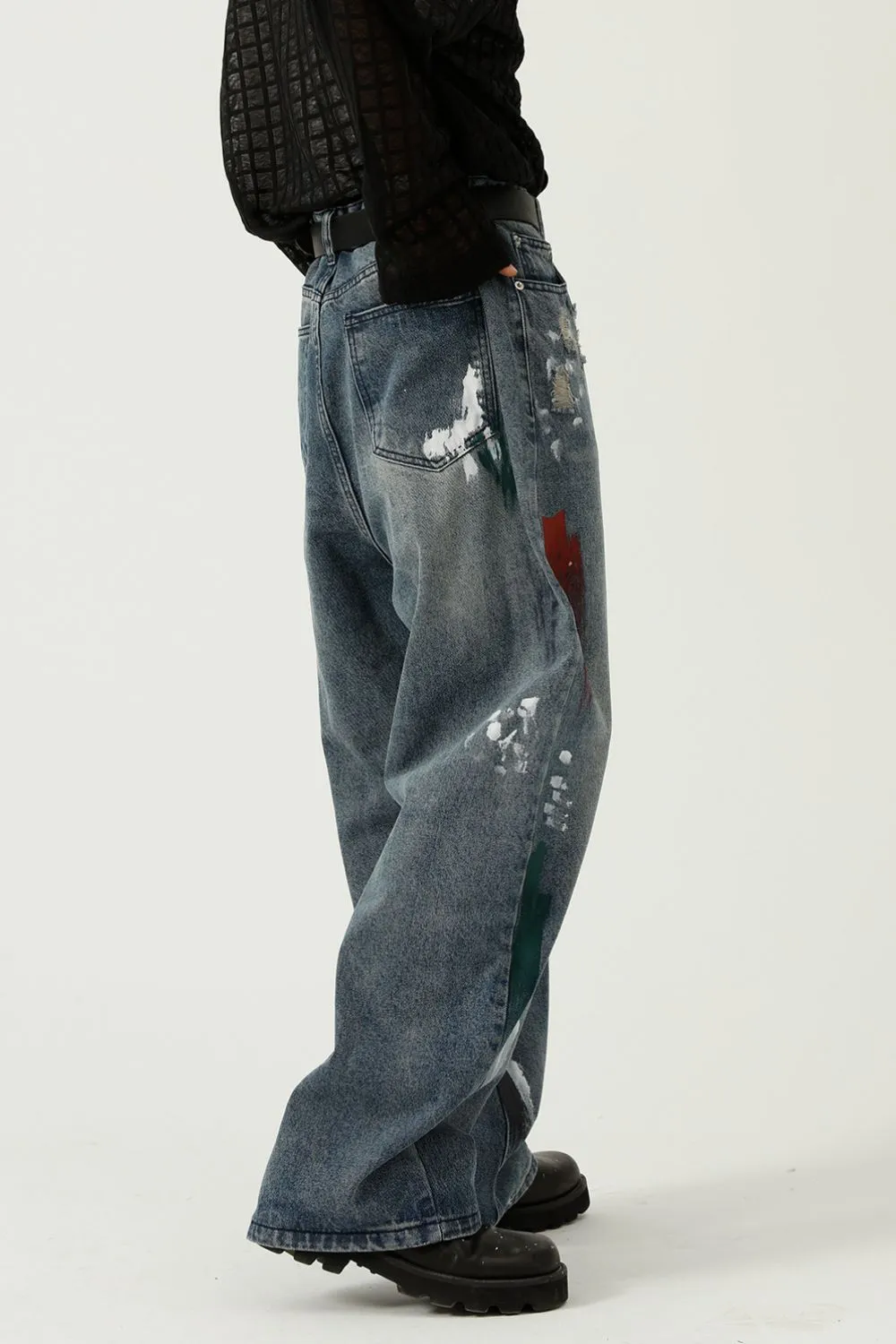 Washed Distressed Wide-Leg Jeans, image 3