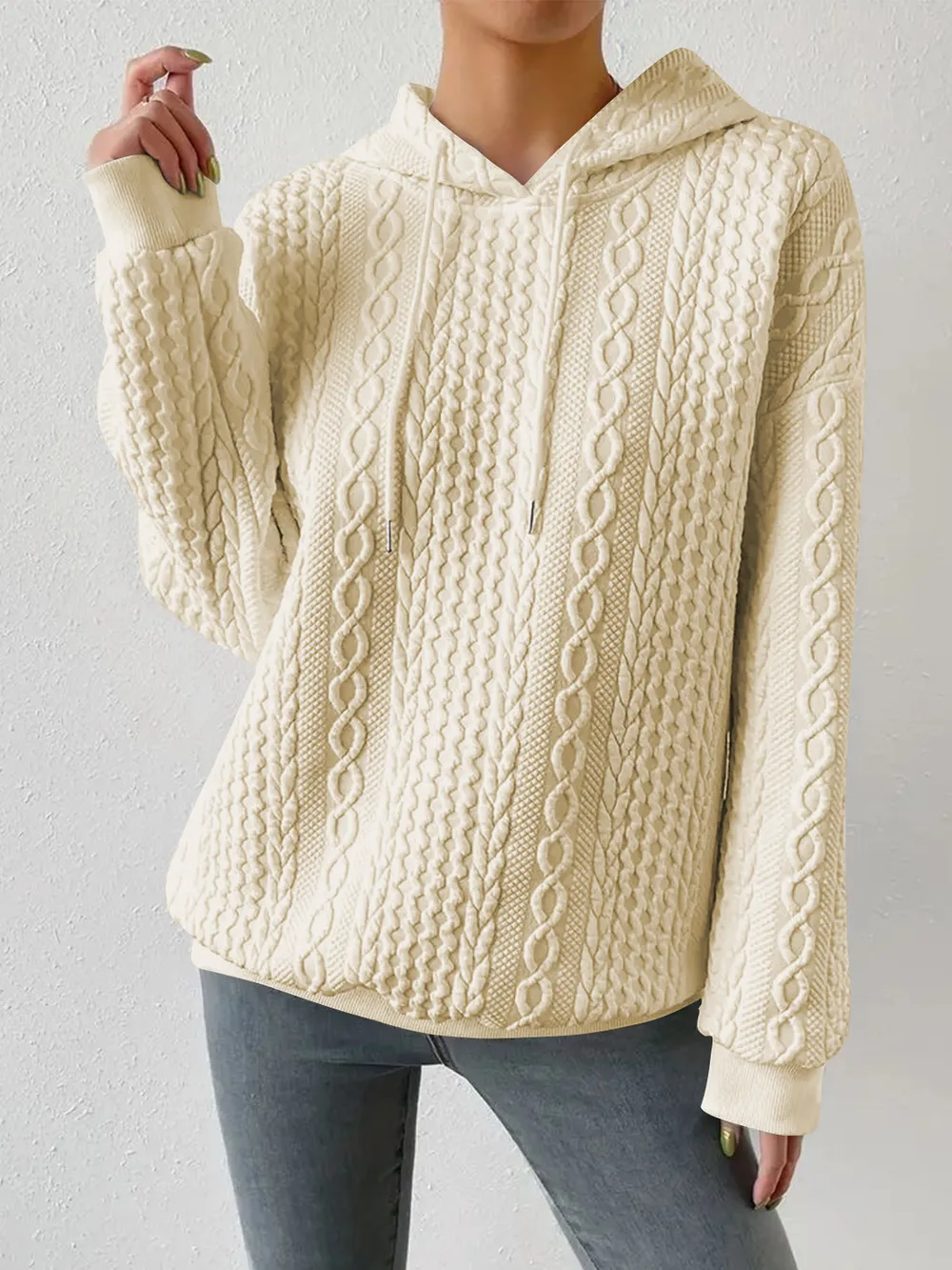 Drawstring Drop Shoulder Long Sleeve Hoodie, image 12